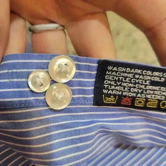 Nautica Men's Power Blue White Striped Cotton Dress Shirt - Picture 10 of 10